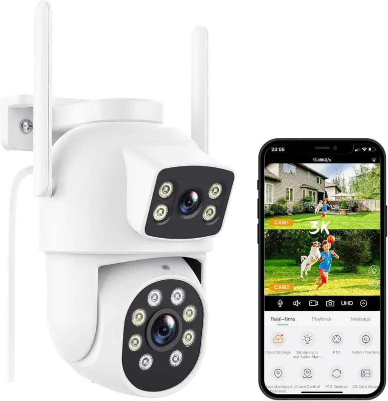 Camera Surveillance WiFi Exterieure, PTZ 360°