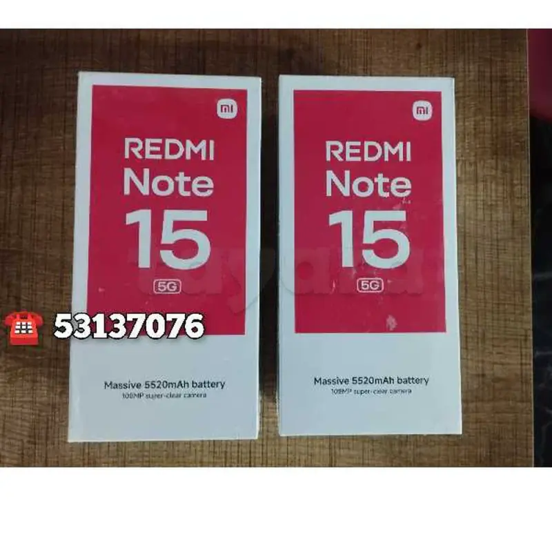 Redmi Note 15  5G 8/256 neuf Paquet fermé. Validé☑️ 
➖Prix fiiix=950 dt
➖Couleur :Noir /Purple 
➡️vente en ligne ☎️53137